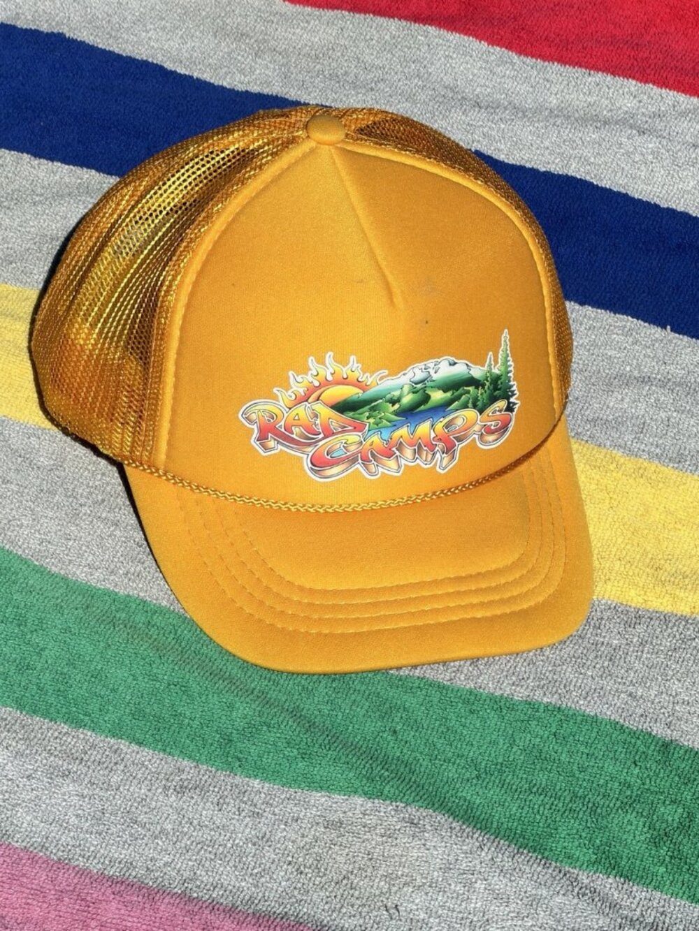 Otto Foam Trucker Hat Youth Kids Yellow Gold Rad Camps Mountain Lake Mesh Cap